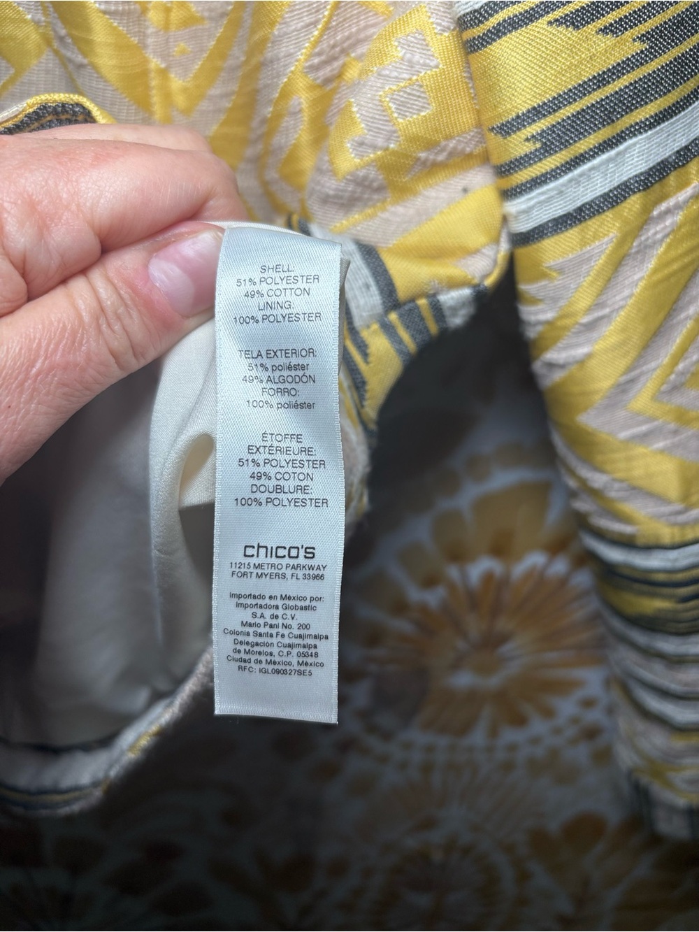 Chico's Tribal Print Zip Jacket Yellow Geometric Moto Jacket Boho Southwestern - Picture 4 of 13